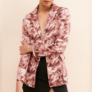 🆕FREE PEOPLE/RARE LONDON Swirl Print Silky Blazer, Size Medium (U.S. Siz…